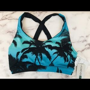 NWT Forever21 Ombré Blue&Palm Tree Print Sport Bra